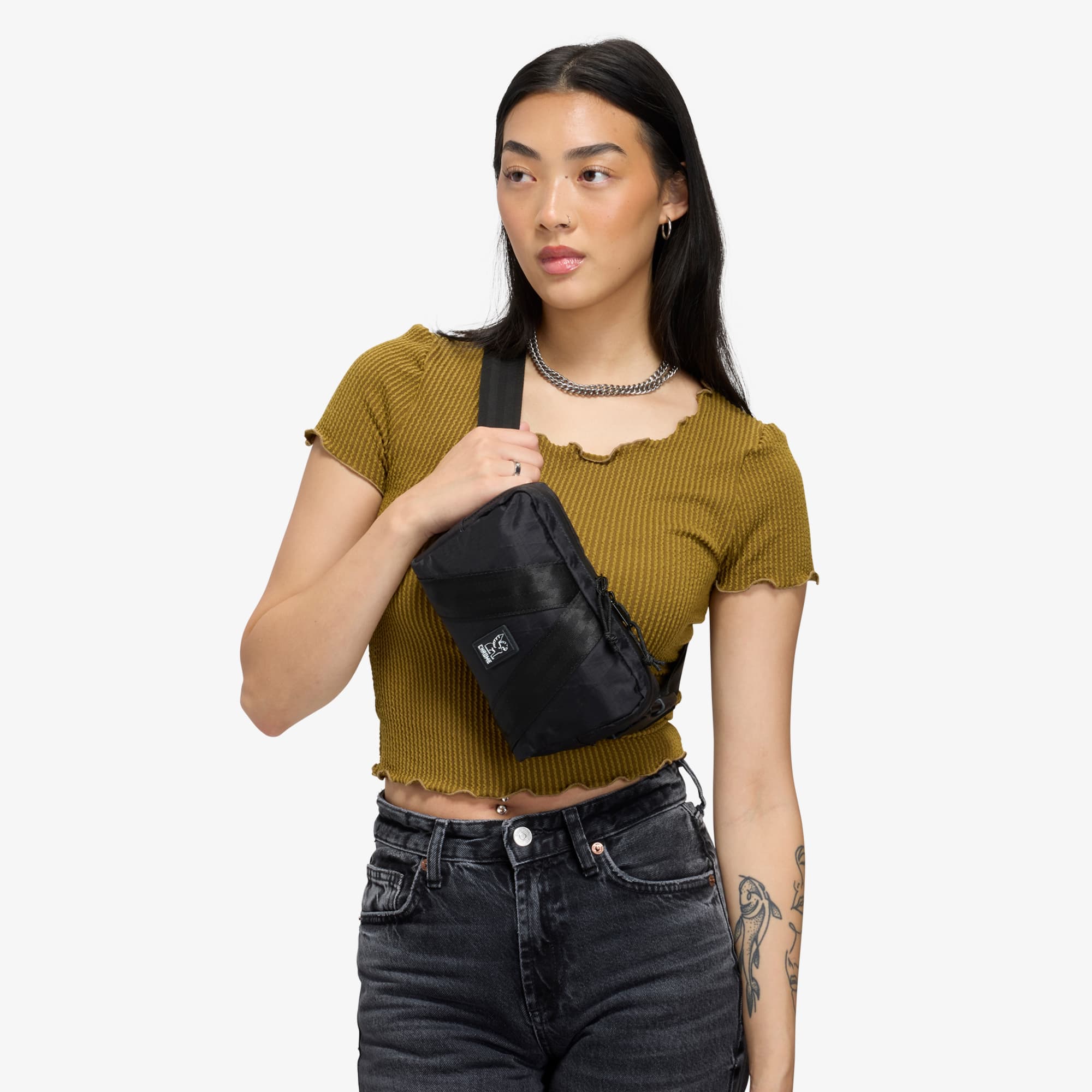 Mini Tensile sling worn by a woman on the front